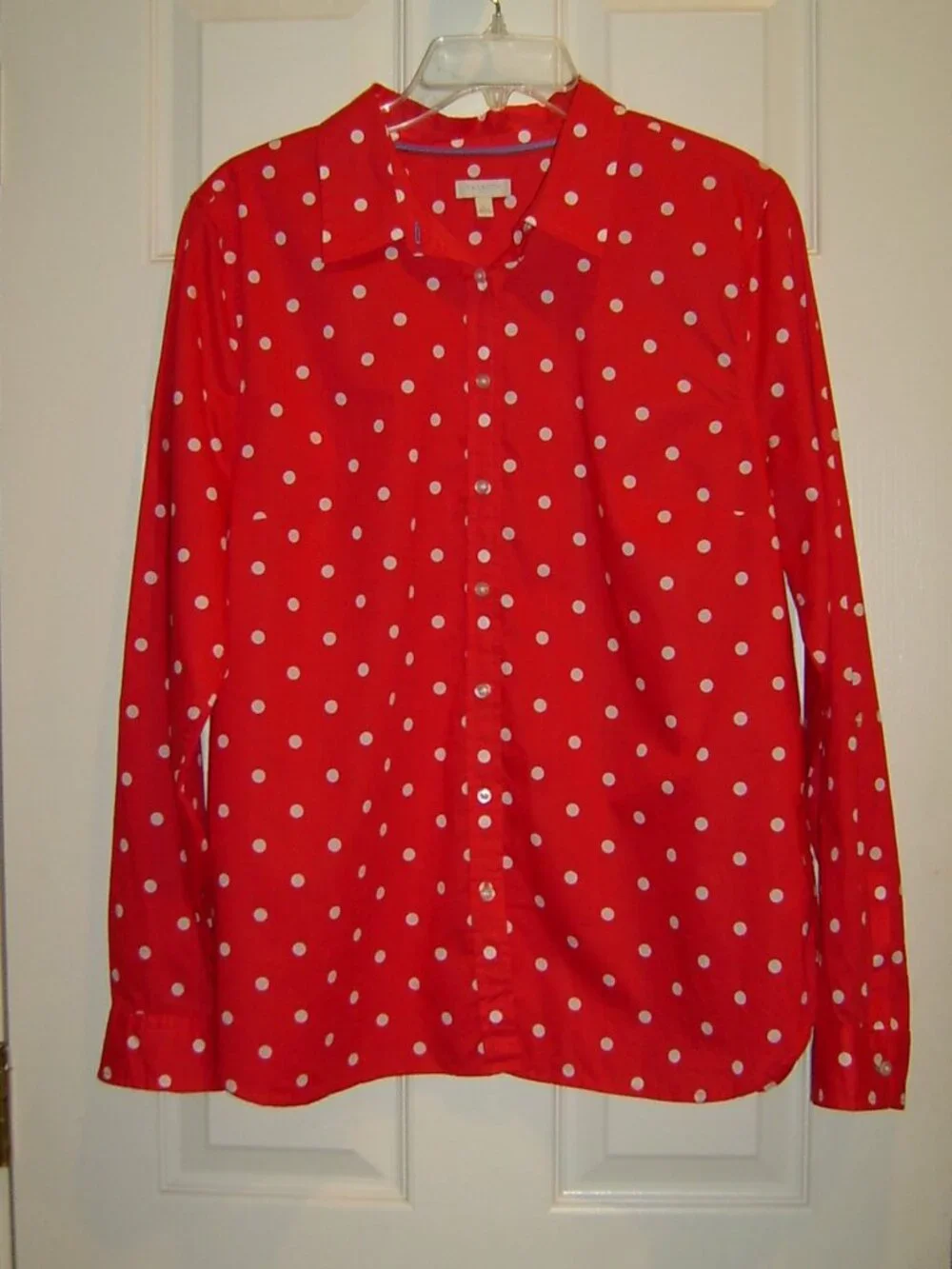 Talbots Red & White Polka Dot Blouse Size L, VGUC - Picture 1 of 3